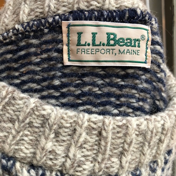 Vintage L.L.Bean wool fisherman knit sweater Freeport Maine blue grey - Picture 3 of 14